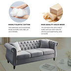 Divano Chesterfield grigio, classico design trapuntato a bottoni, 3 posti, divano da salotto