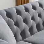 Divano Chesterfield grigio, classico design trapuntato a bottoni, 3 posti, divano da salotto