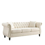 Divano Chesterfield grigio, classico design trapuntato a bottoni, 3 posti, divano da salotto