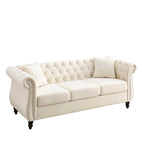 Divano Chesterfield grigio, classico design trapuntato a bottoni, 3 posti, divano da salotto