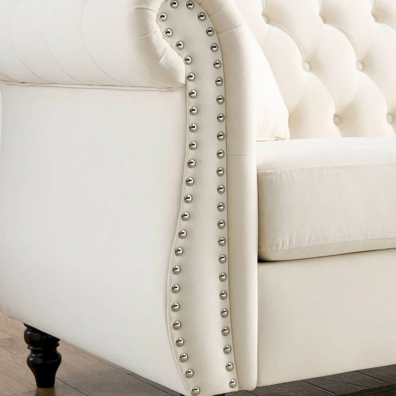 Divano Chesterfield grigio, classico design trapuntato a bottoni, 3 posti, divano da salotto