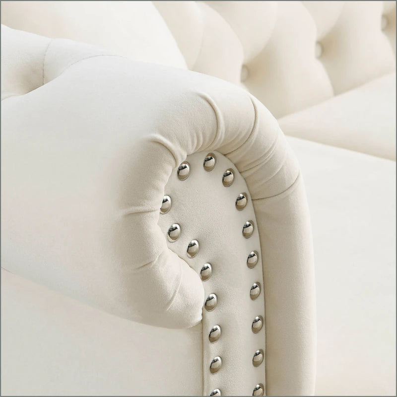 Divano Chesterfield grigio, classico design trapuntato a bottoni, 3 posti, divano da salotto