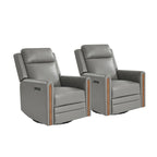 Set di 2 Poltrone Reclinabili Girevoli in Vera Pelle con Funzione Power Rocking, Poggiatesta e Poggiapiedi Regolabili, Ricarica USB