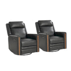 Set di 2 Poltrone Reclinabili Girevoli in Vera Pelle con Funzione Power Rocking, Poggiatesta e Poggiapiedi Regolabili, Ricarica USB