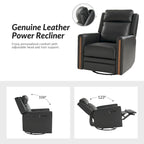 Set di 2 Poltrone Reclinabili Girevoli in Vera Pelle con Funzione Power Rocking, Poggiatesta e Poggiapiedi Regolabili, Ricarica USB