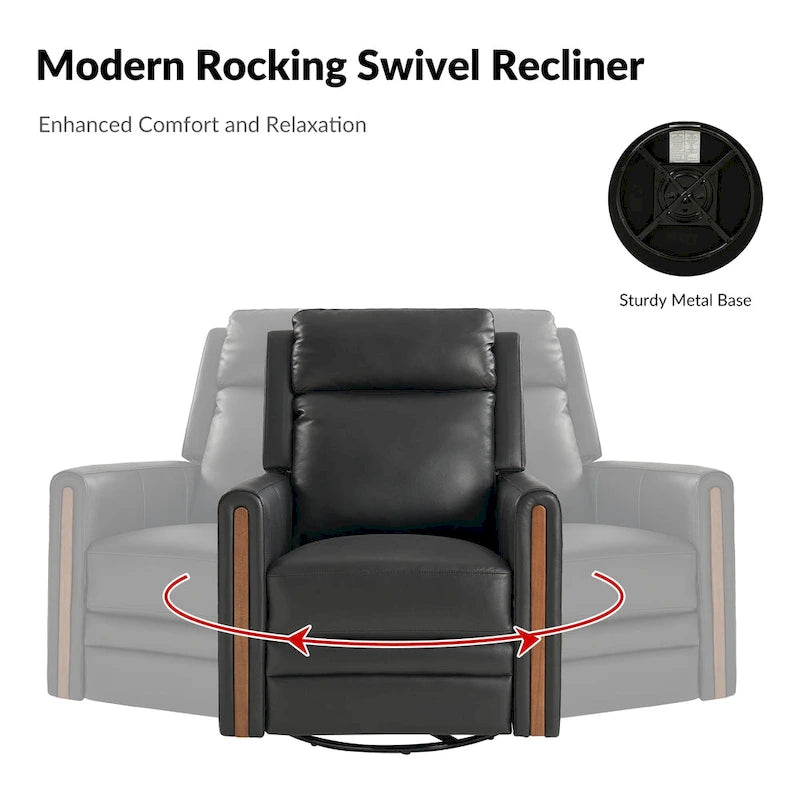 Set di 2 Poltrone Reclinabili Girevoli in Vera Pelle con Funzione Power Rocking, Poggiatesta e Poggiapiedi Regolabili, Ricarica USB