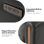 Set di 2 Poltrone Reclinabili Girevoli in Vera Pelle con Funzione Power Rocking, Poggiatesta e Poggiapiedi Regolabili, Ricarica USB