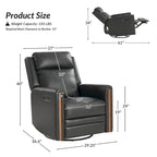 Set di 2 Poltrone Reclinabili Girevoli in Vera Pelle con Funzione Power Rocking, Poggiatesta e Poggiapiedi Regolabili, Ricarica USB