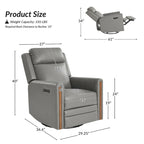 Set di 2 Poltrone Reclinabili Girevoli in Vera Pelle con Funzione Power Rocking, Poggiatesta e Poggiapiedi Regolabili, Ricarica USB