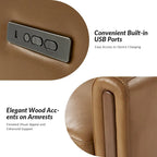 Set di 2 Poltrone Reclinabili Girevoli in Vera Pelle con Funzione Power Rocking, Poggiatesta e Poggiapiedi Regolabili, Ricarica USB