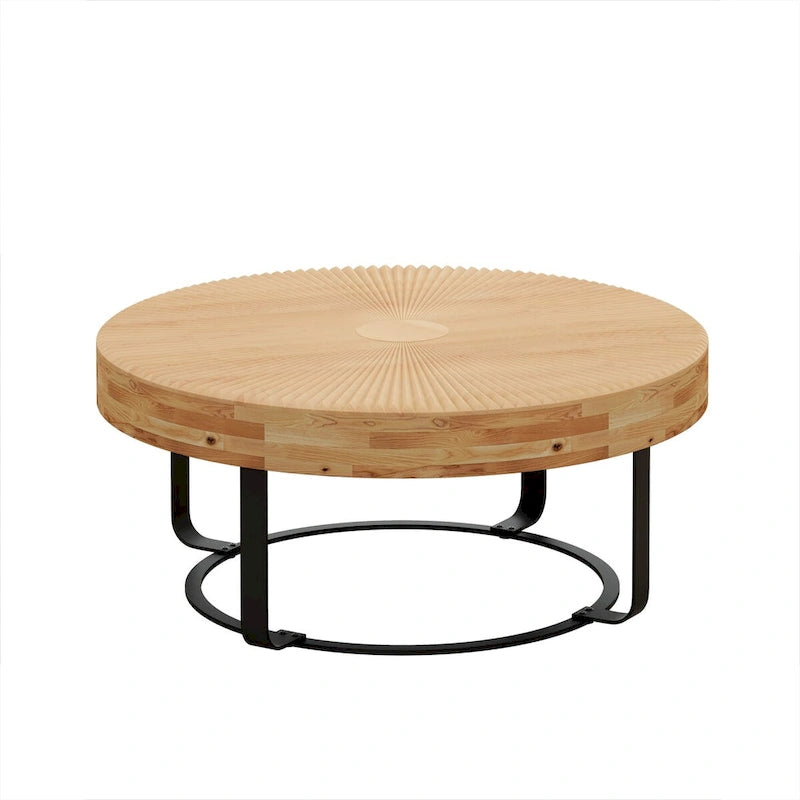Tavolino da caffè rotondo moderno Tavolino da caffè con motivo intagliato in legno con gambe in metallo per soggiorno sala di ricevimento ufficio, nero