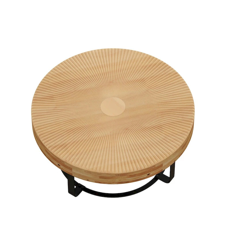 Tavolino da caffè rotondo moderno Tavolino da caffè con motivo intagliato in legno con gambe in metallo per soggiorno sala di ricevimento ufficio, nero