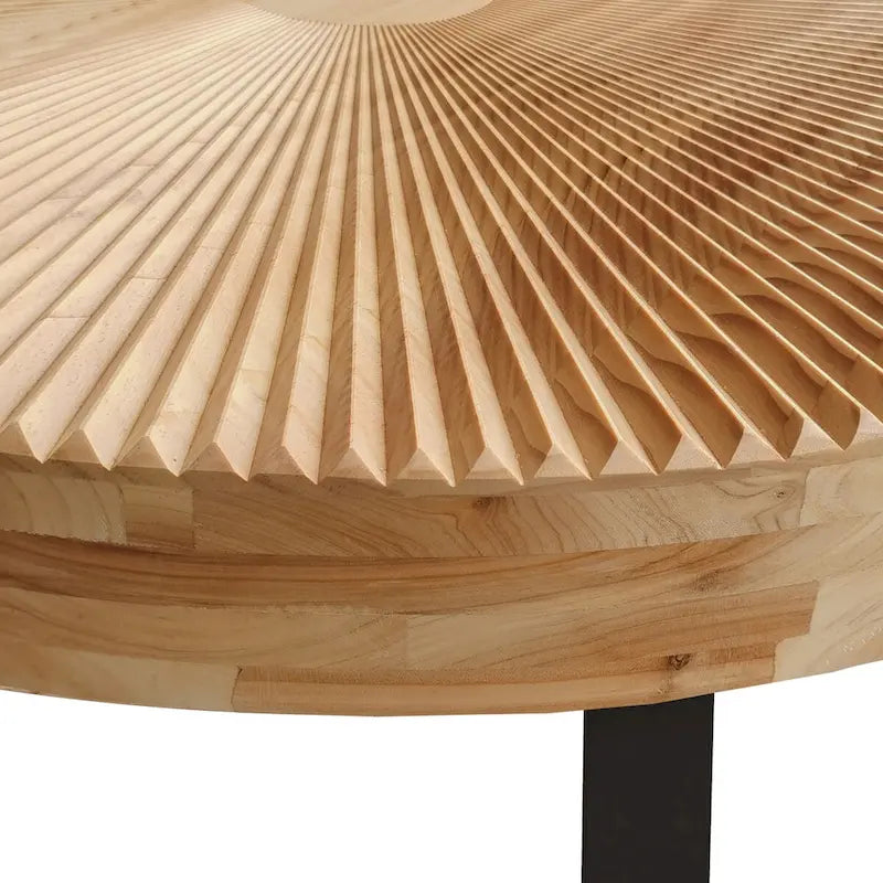 Tavolino da caffè rotondo moderno Tavolino da caffè con motivo intagliato in legno con gambe in metallo per soggiorno sala di ricevimento ufficio, nero