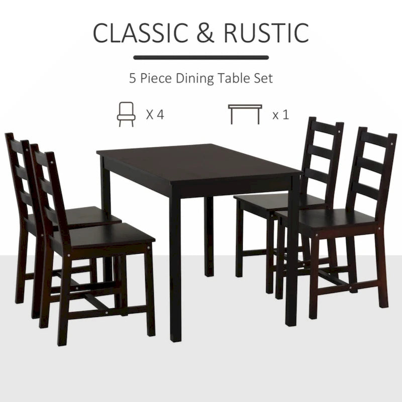 Set da pranzo da 5 pezzi, tavolo da cucina in legno e sedie per sala da pranzo, angolo colazione, marrone castagna
