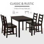 Set da pranzo da 5 pezzi, tavolo da cucina in legno e sedie per sala da pranzo, angolo colazione, marrone castagna