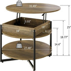 Tavolino rotondo con ripiano sollevabile in legno - 31.5D x 31.5W x 17.35H
