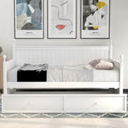 Divano letto singolo in pino bianco con letto estraibile e vano contenitore a scomparsa, struttura a doghe, nessun box spring necessario