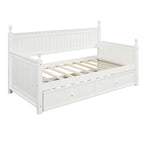 Divano letto singolo in pino bianco con letto estraibile e vano contenitore a scomparsa, struttura a doghe, nessun box spring necessario