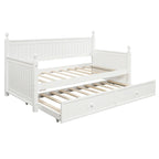 Divano letto singolo in pino bianco con letto estraibile e vano contenitore a scomparsa, struttura a doghe, nessun box spring necessario