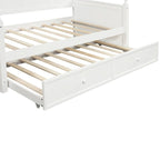Divano letto singolo in pino bianco con letto estraibile e vano contenitore a scomparsa, struttura a doghe, nessun box spring necessario