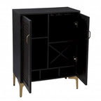 Mobile Bar in Rattan Sintetico e Metallo Nero e Oro, Cantinetta Porta Vino, Mobile da Soggiorno in Stile Rustico Moderno