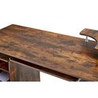 Scrivania per computer in legno massello, tavolo da ufficio con rotelle per PC, ripiani e schedario, due cassetti, vassoio CPU, una mensola