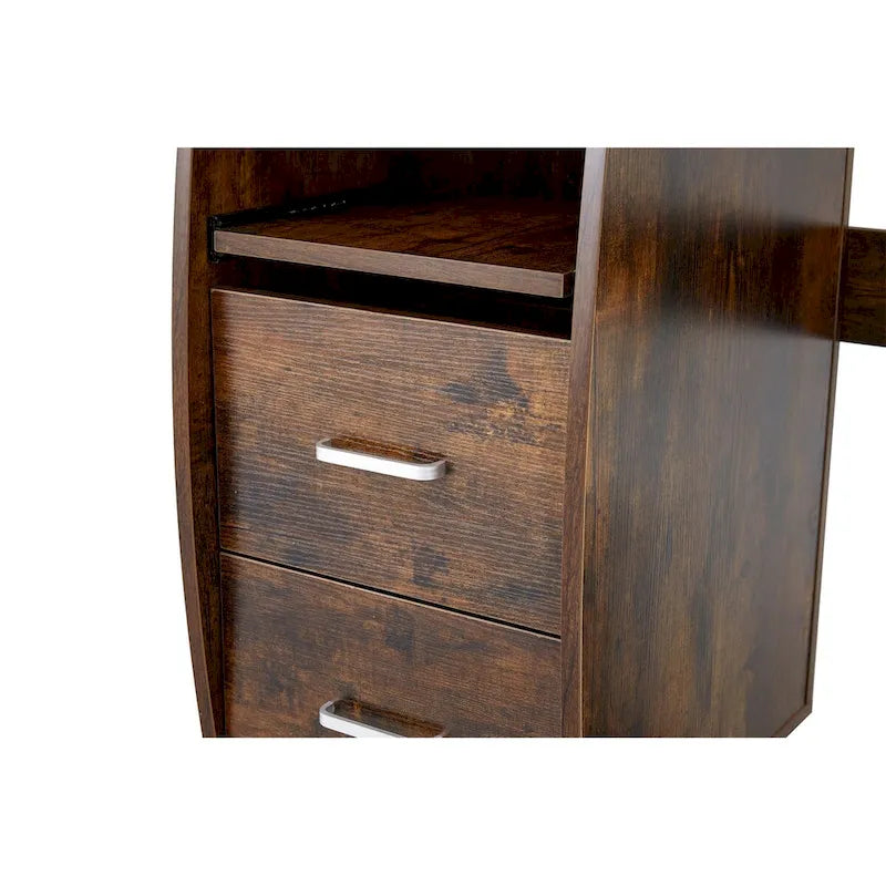Scrivania per computer in legno massello, tavolo da ufficio con rotelle per PC, ripiani e schedario, due cassetti, vassoio CPU, una mensola