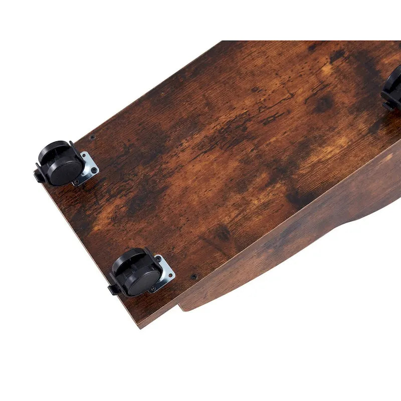 Scrivania per computer in legno massello, tavolo da ufficio con rotelle per PC, ripiani e schedario, due cassetti, vassoio CPU, una mensola