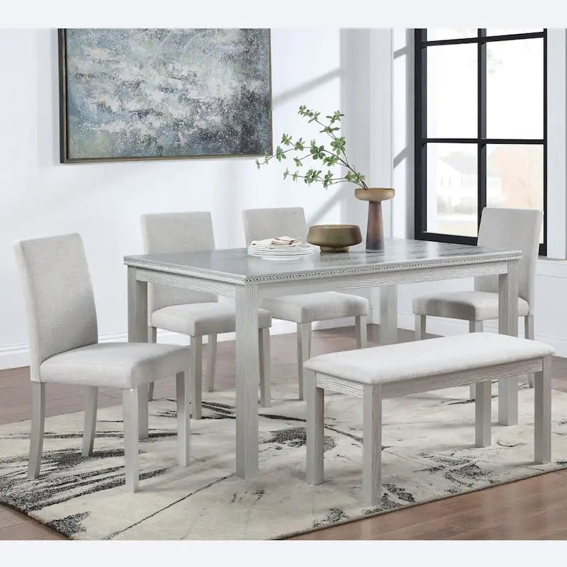 Set tavolo da pranzo da 6 pezzi in legno massello