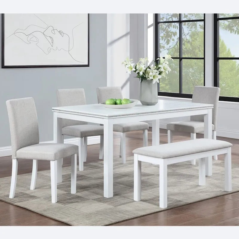 Set tavolo da pranzo da 6 pezzi in legno massello