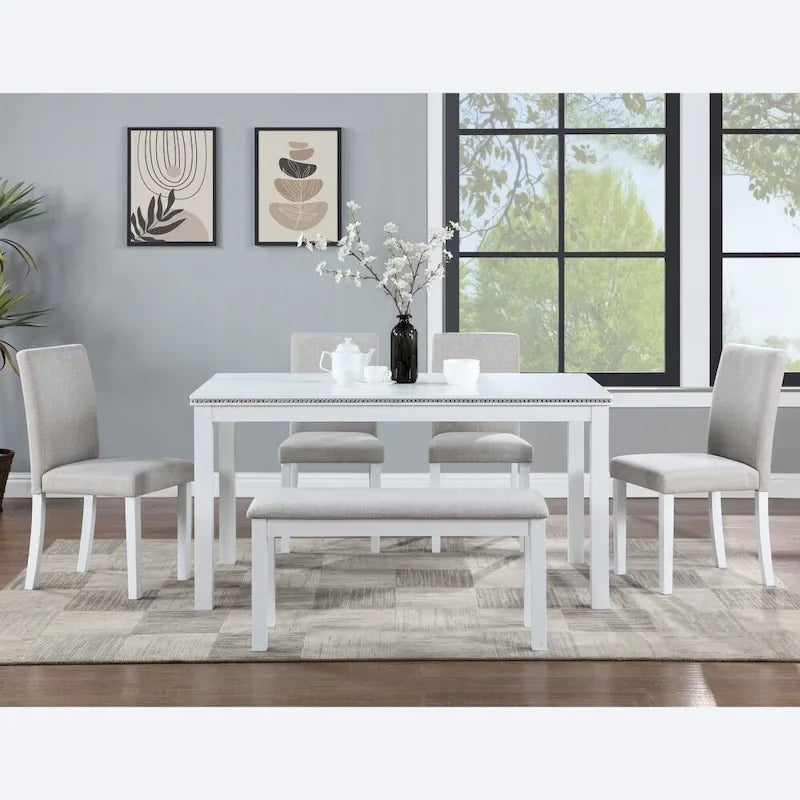 Set tavolo da pranzo da 6 pezzi in legno massello