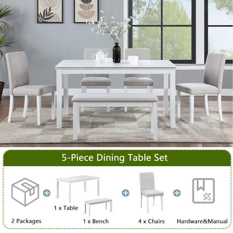 Set tavolo da pranzo da 6 pezzi in legno massello