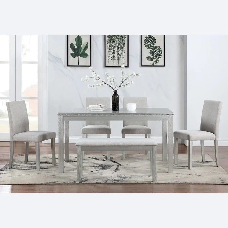 Set tavolo da pranzo da 6 pezzi in legno massello