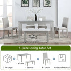 Set tavolo da pranzo da 6 pezzi in legno massello