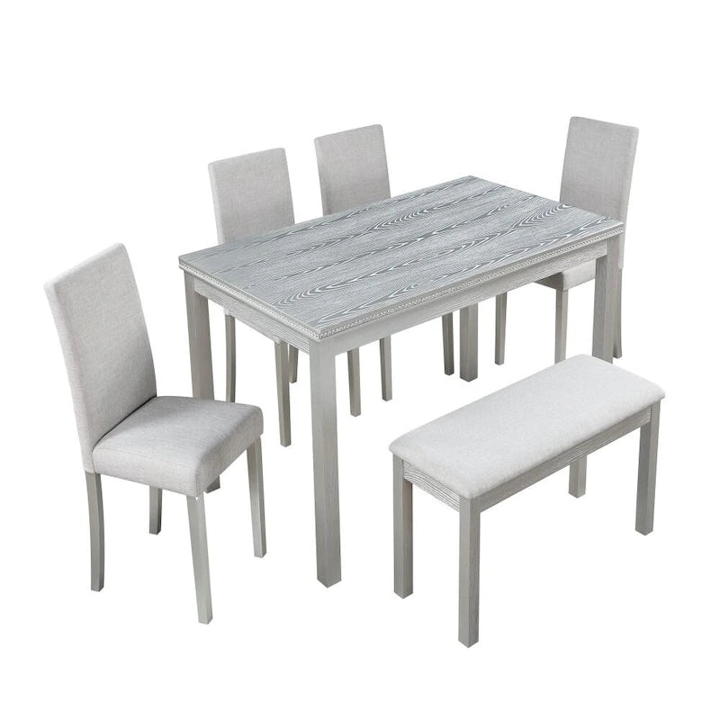 Set tavolo da pranzo da 6 pezzi in legno massello