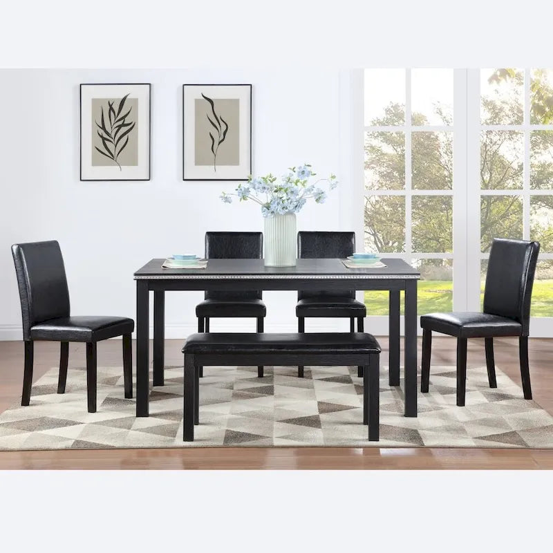 Set tavolo da pranzo da 6 pezzi in legno massello