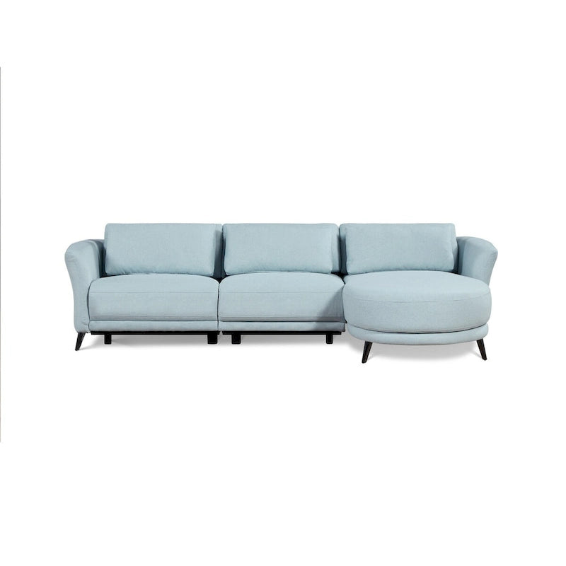 Divano sezionale chaise longue Wells azzurro, braccio destro