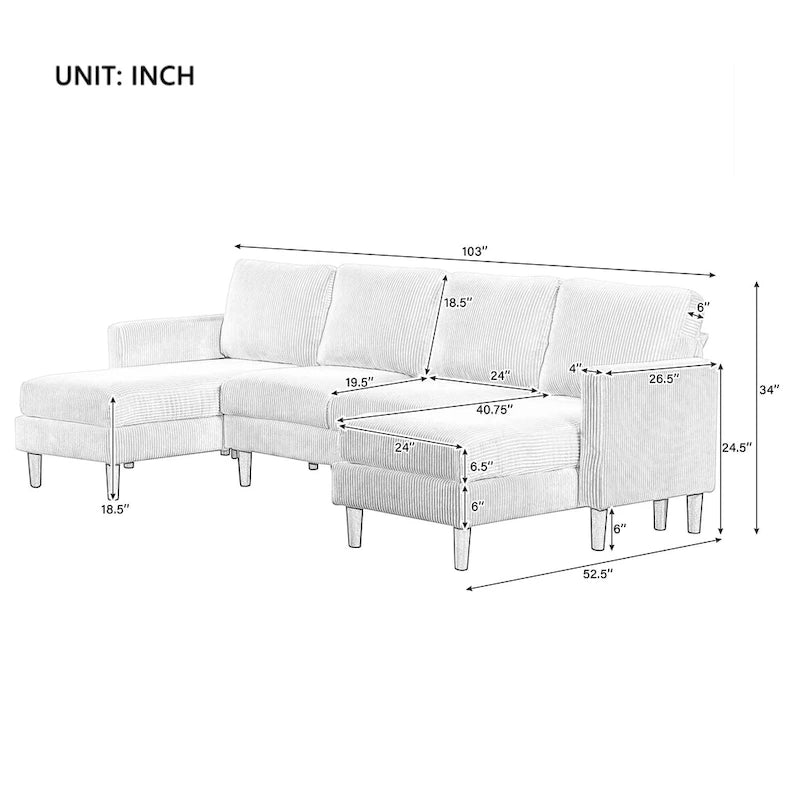 Divano combinato a U 103W con cuscini,